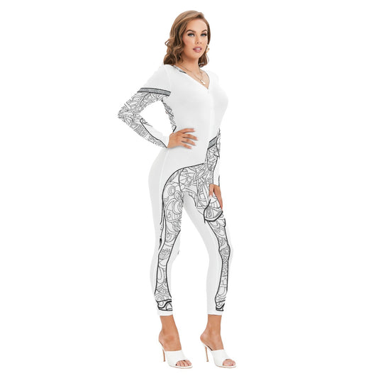All-Over Print Women's Plunging Neck Jumpsuit
