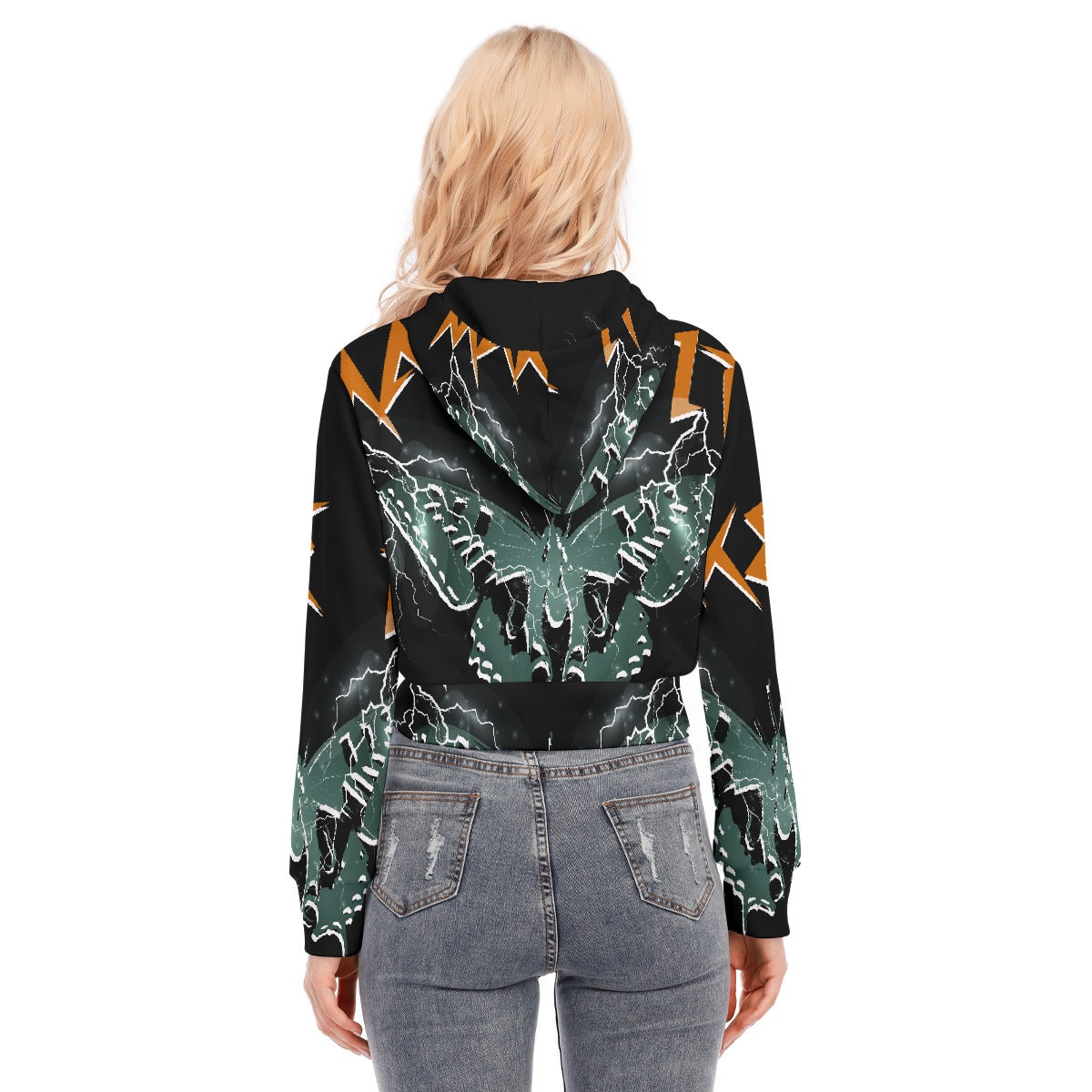 All-Over Print Women's Crop Top Hoodie With Zipper Closure