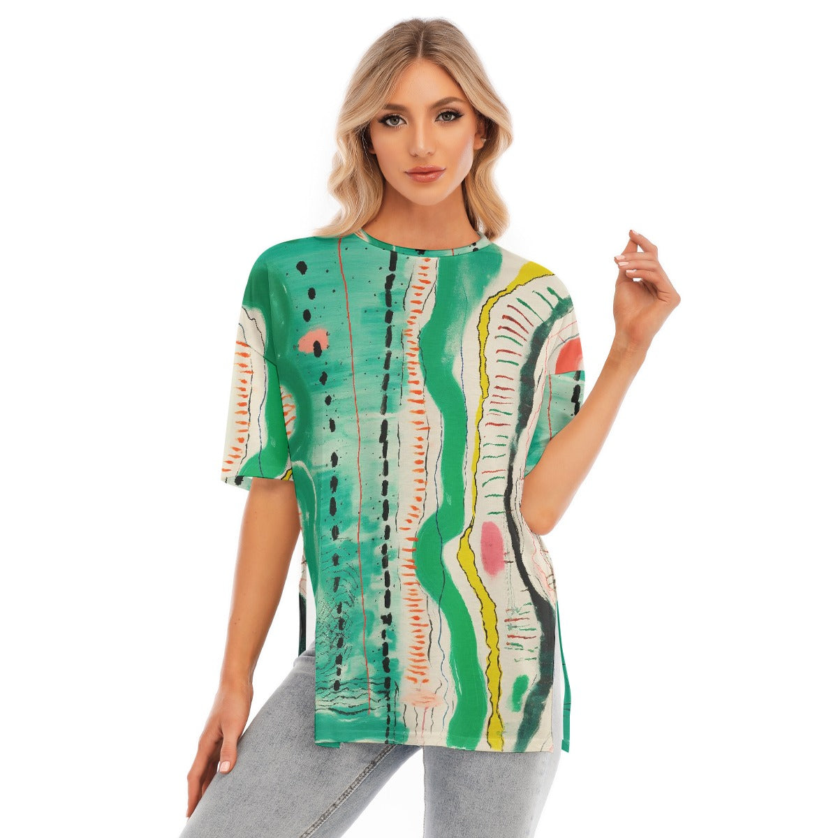 All-Over Print Women's Short Sleeves T-shirt With Hem Split