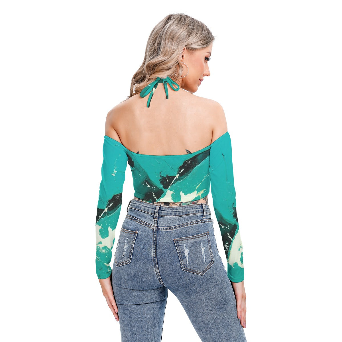 All-Over Print Women's Halter Lace-up Top