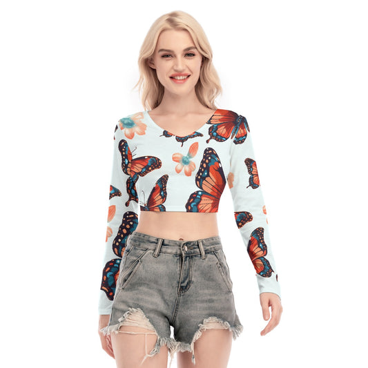 All-Over Print Women's Back Hollow T-shirt With Strap