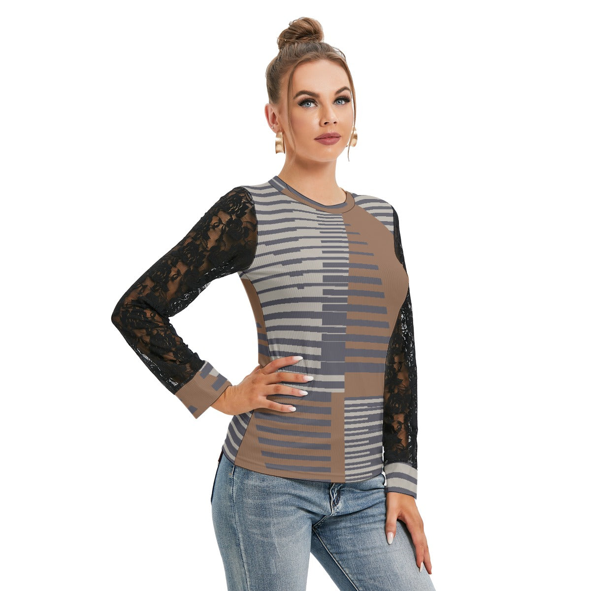 All-Over Print Women's T-shirt And Sleeve With Black Lace