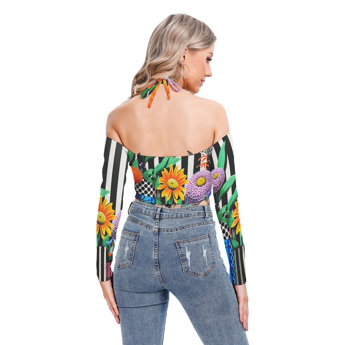 All-Over Print Women's Halter Lace-up Top