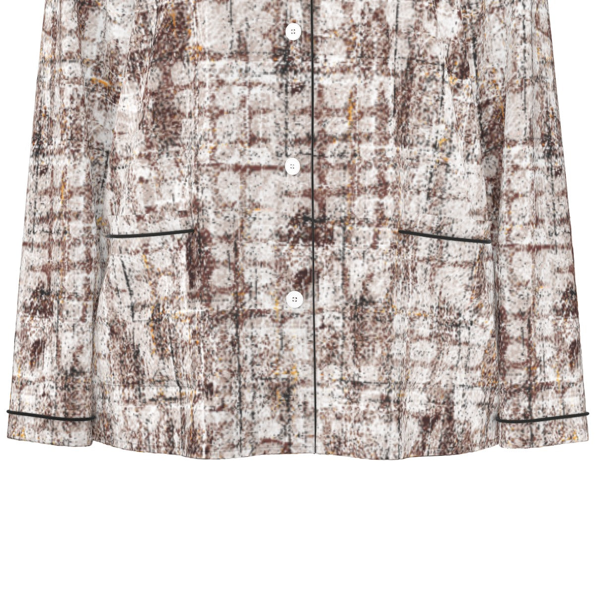 All-Over Print Women's Long Sleeve Pajama Set With Black Contrast Piping