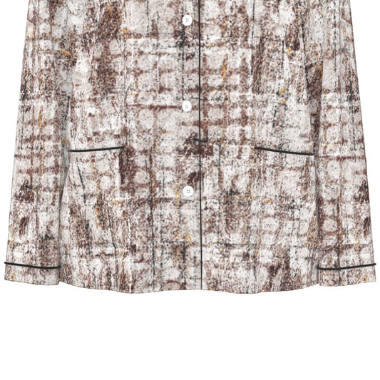 All-Over Print Women's Long Sleeve Pajama Set With Black Contrast Piping