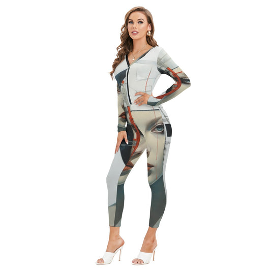 All-Over Print Women's Plunging Neck Jumpsuit