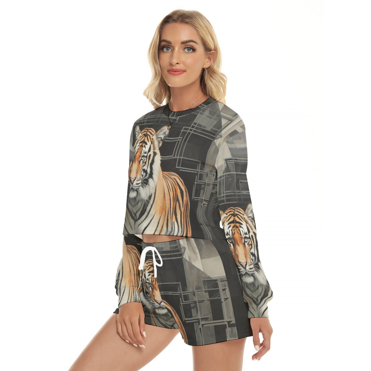 All-Over Print Women's Short Sweatshirt And Pants Suit