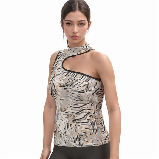All-Over Print Women's Halter Sleeveless Asymmetrical Tank Top