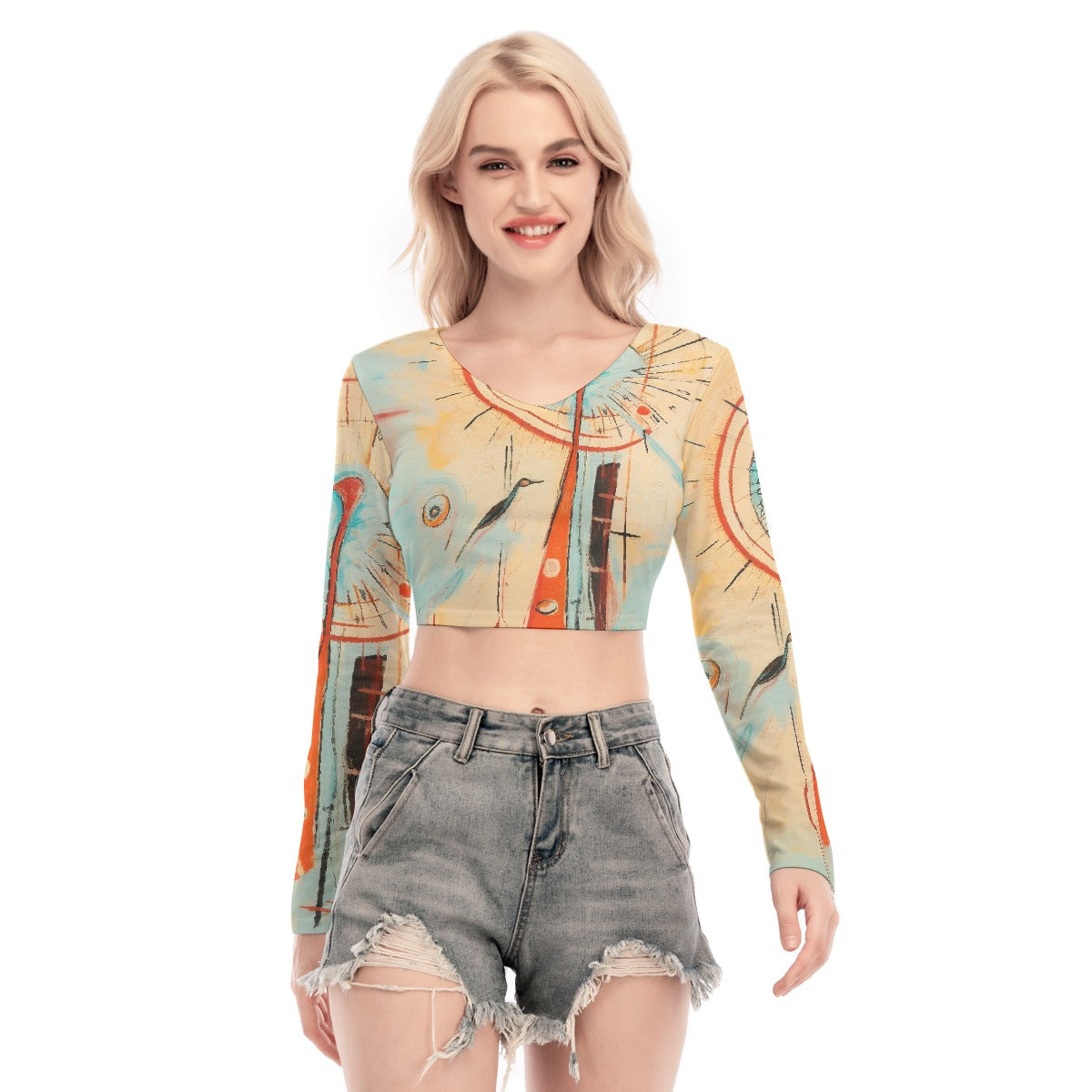 All-Over Print Women's Back Hollow T-shirt With Strap