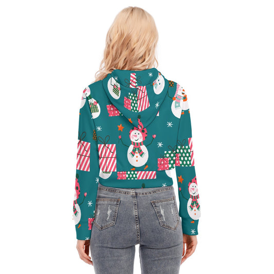 All-Over Print Women's Crop Top Hoodie With Zipper Closure