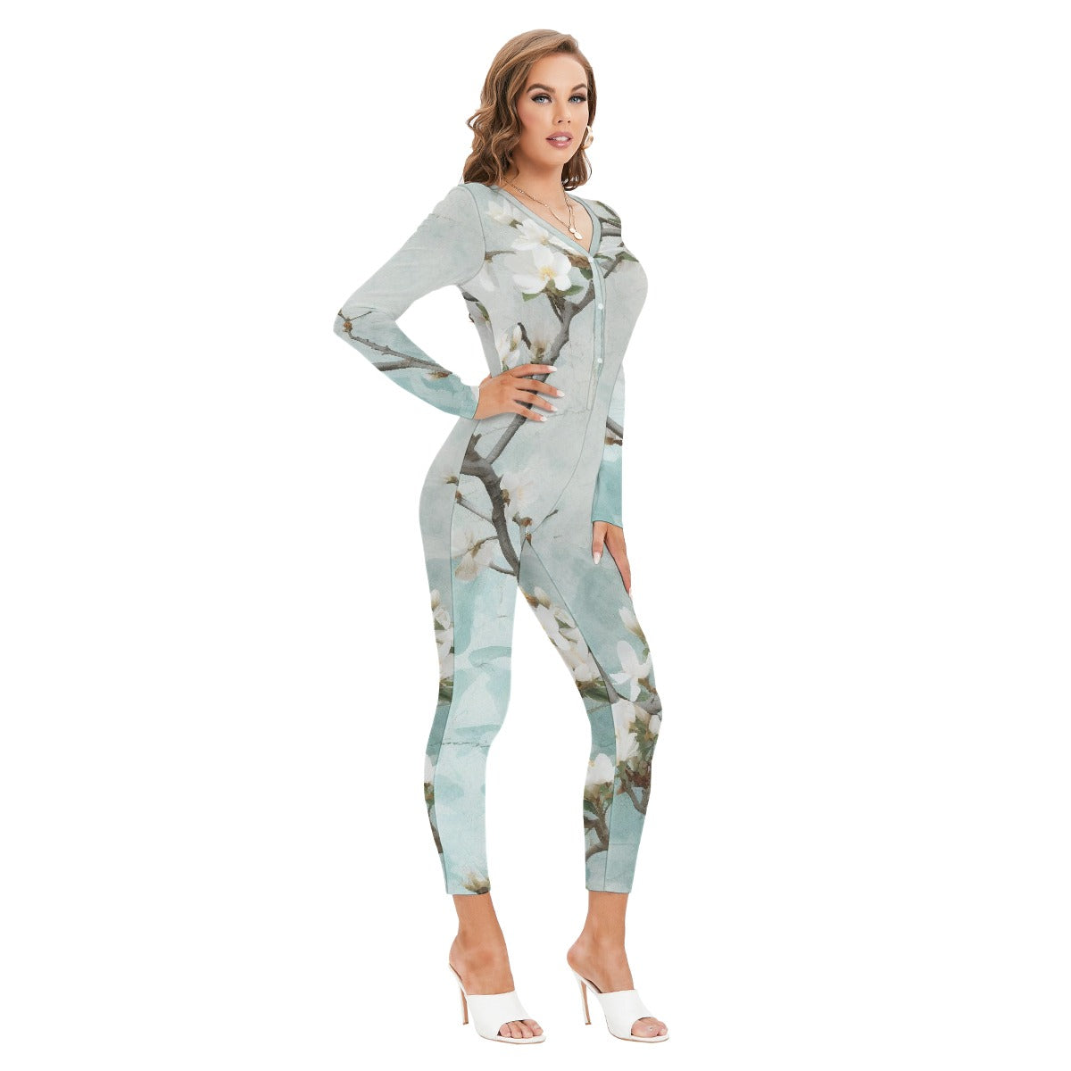 All-Over Print Women's Plunging Neck Jumpsuit