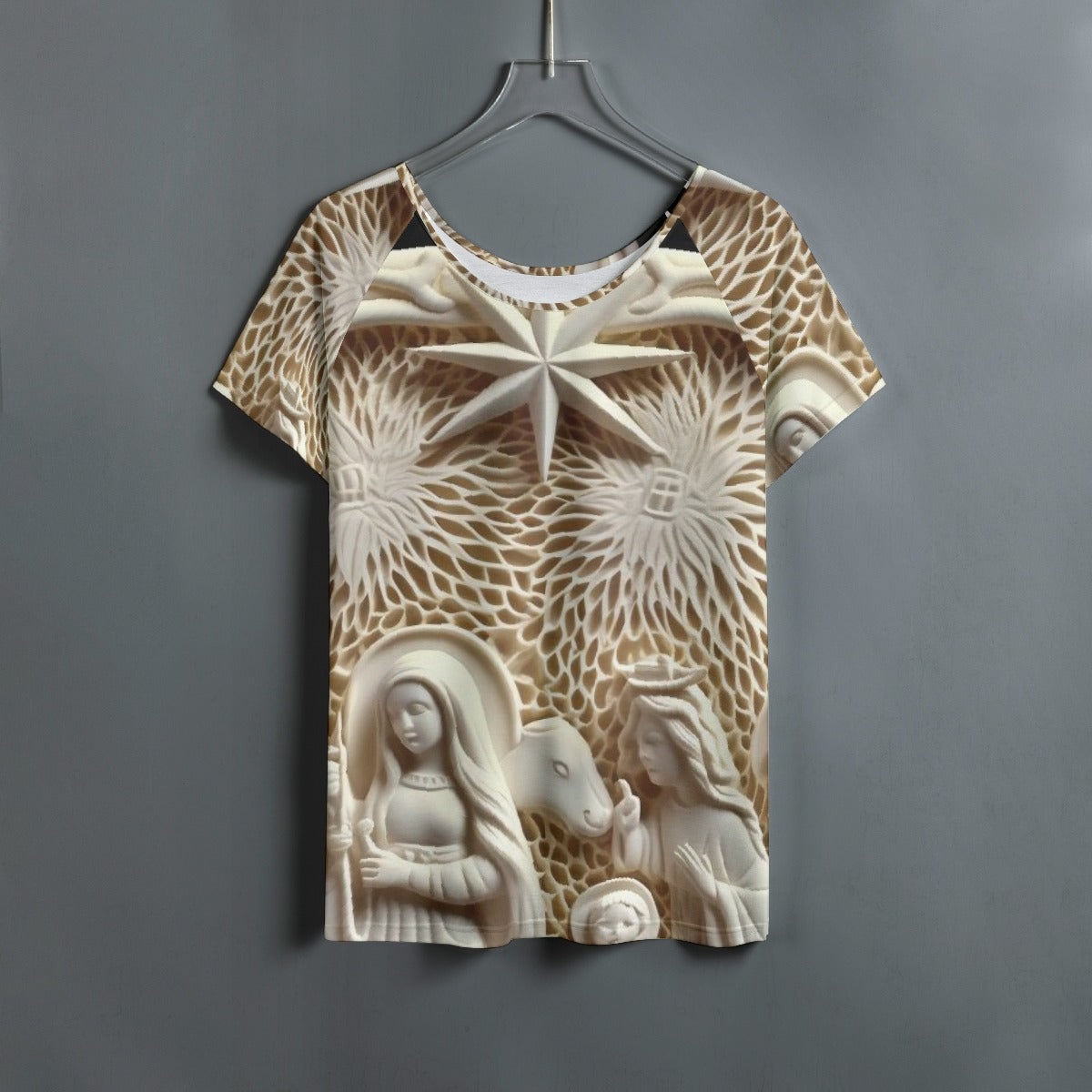 All-Over Print Women's Round Neck T-shirt With Raglan Sleeve