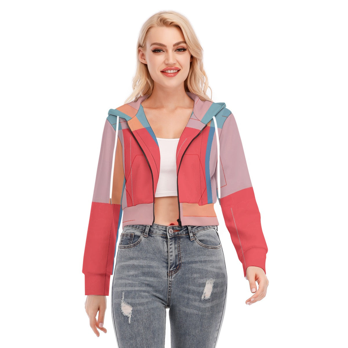 All-Over Print Women's Crop Top Hoodie With Zipper Closure
