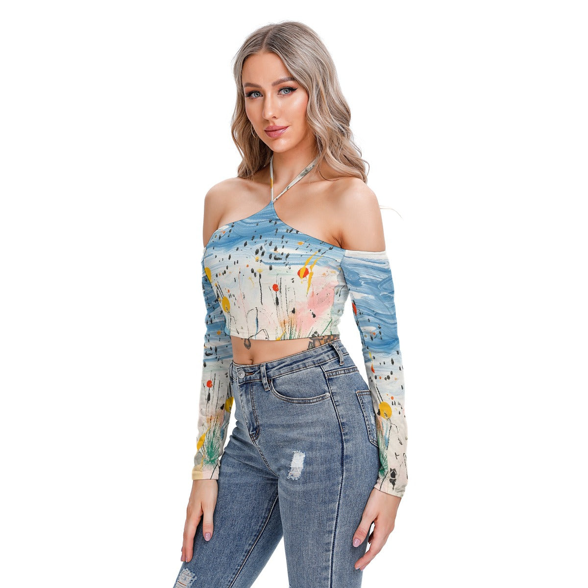 All-Over Print Women's Halter Lace-up Top