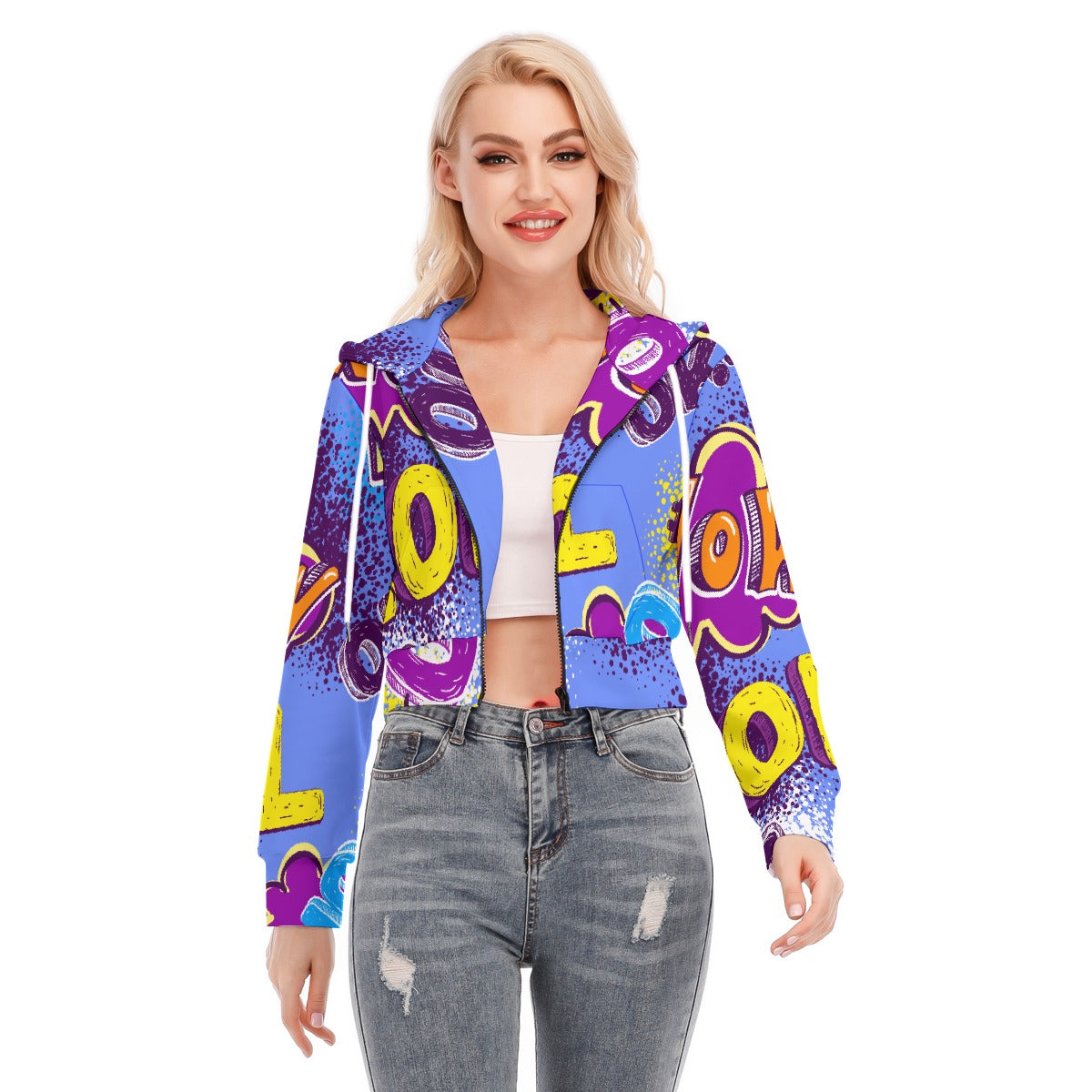 All-Over Print Women's Crop Top Hoodie With Zipper Closure