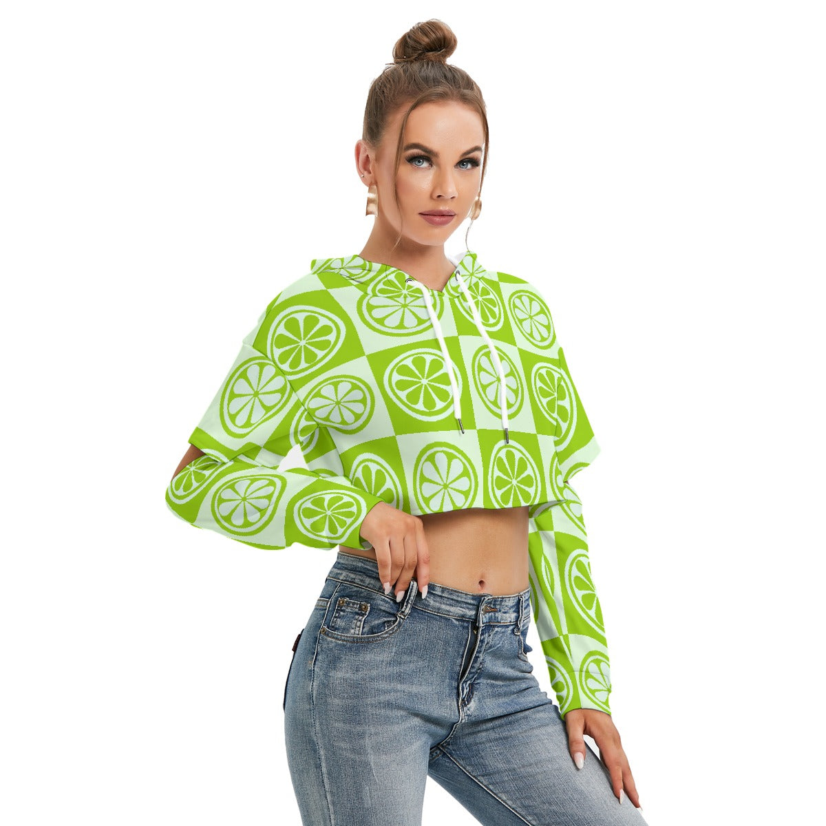 All-Over Print Women's Heavy Fleece Hoodie With Hollow Out Sleeve
