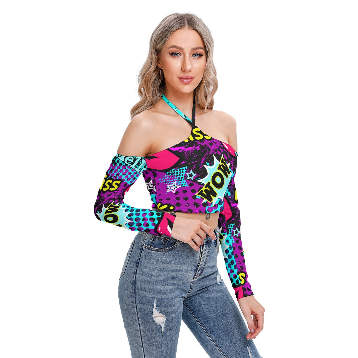 All-Over Print Women's Halter Lace-up Top