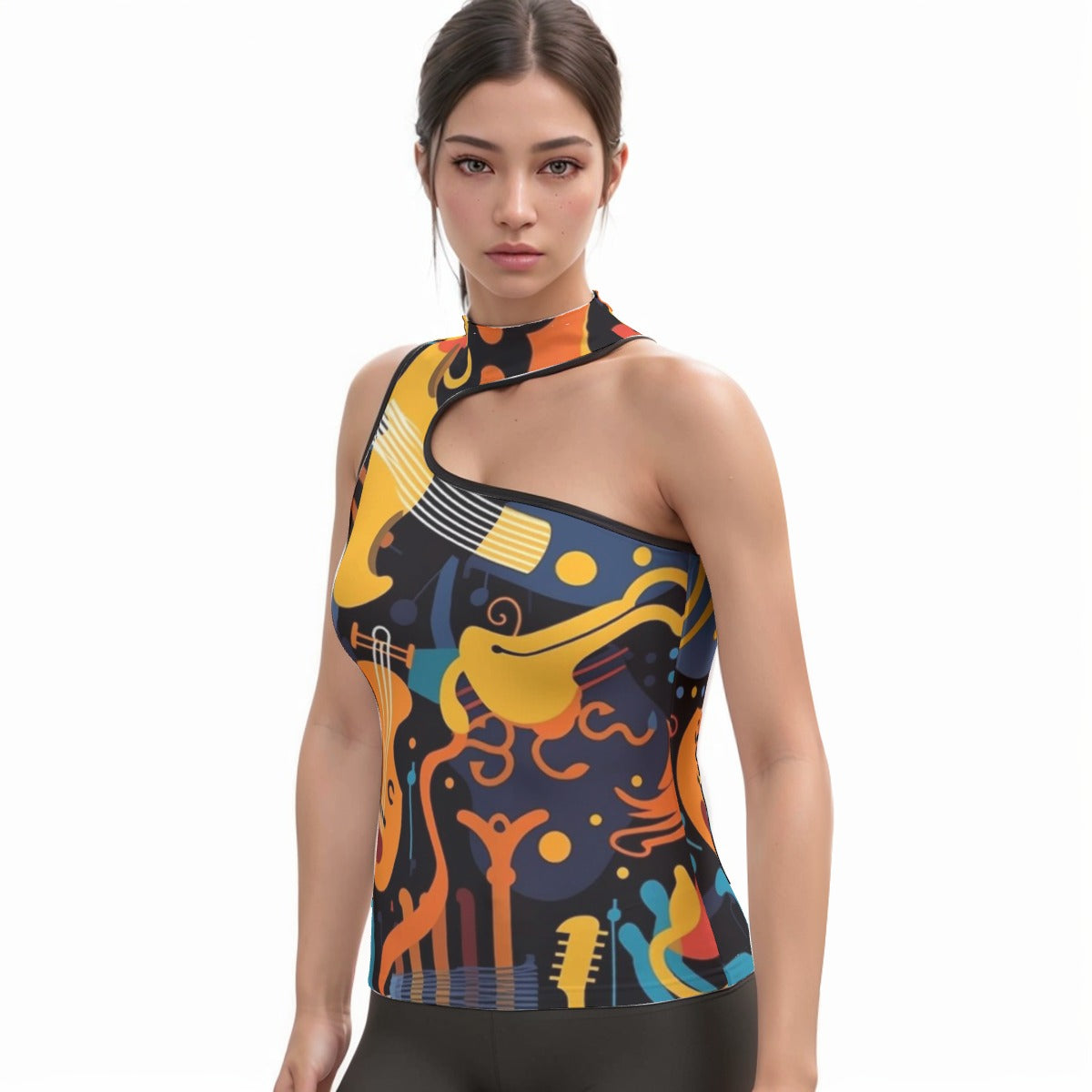 All-Over Print Women's Halter Sleeveless Asymmetrical Tank Top