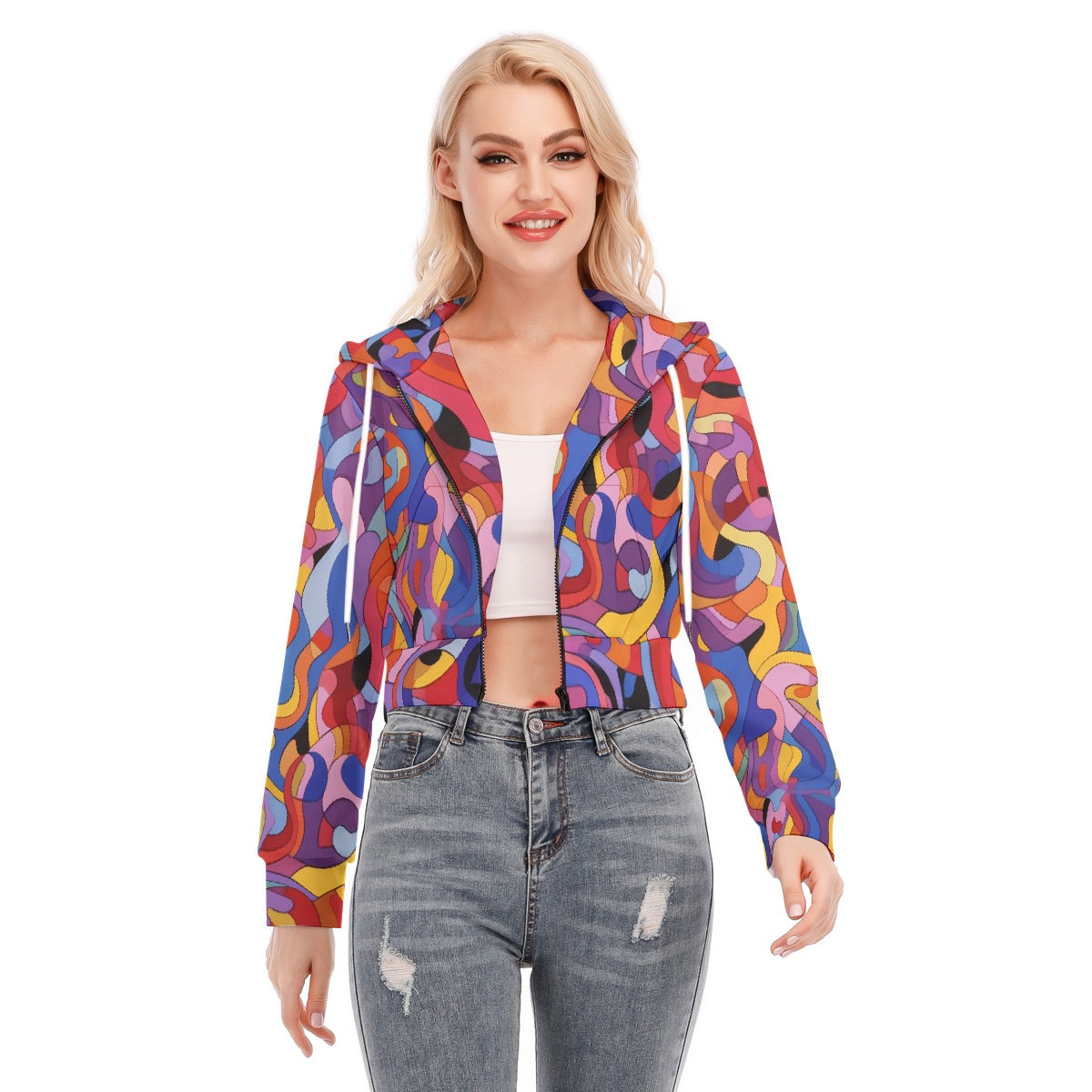 All-Over Print Women's Crop Top Hoodie With Zipper Closure