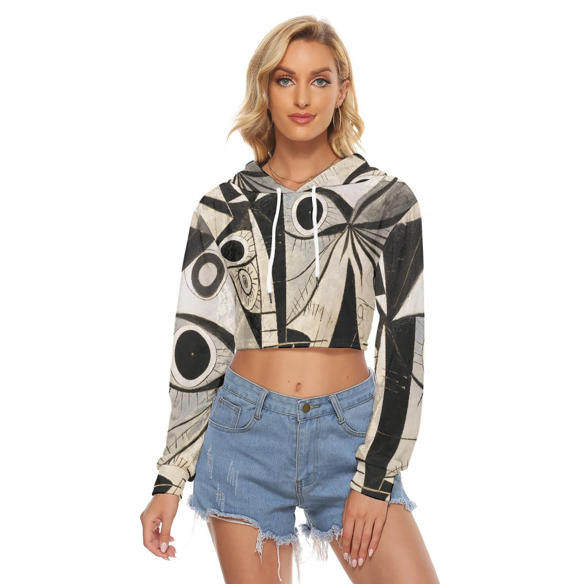 All-Over Print Women's Crop Top Hoodie|Velvet