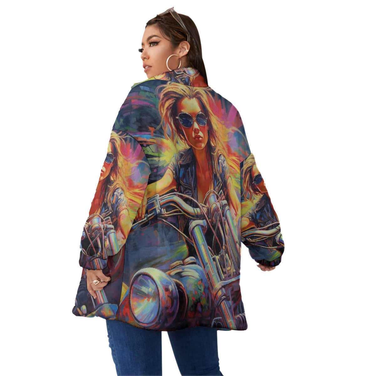 All-Over Print Unisex Borg Fleece Stand-up Collar Coat With Zipper Closure(Plus Size)
