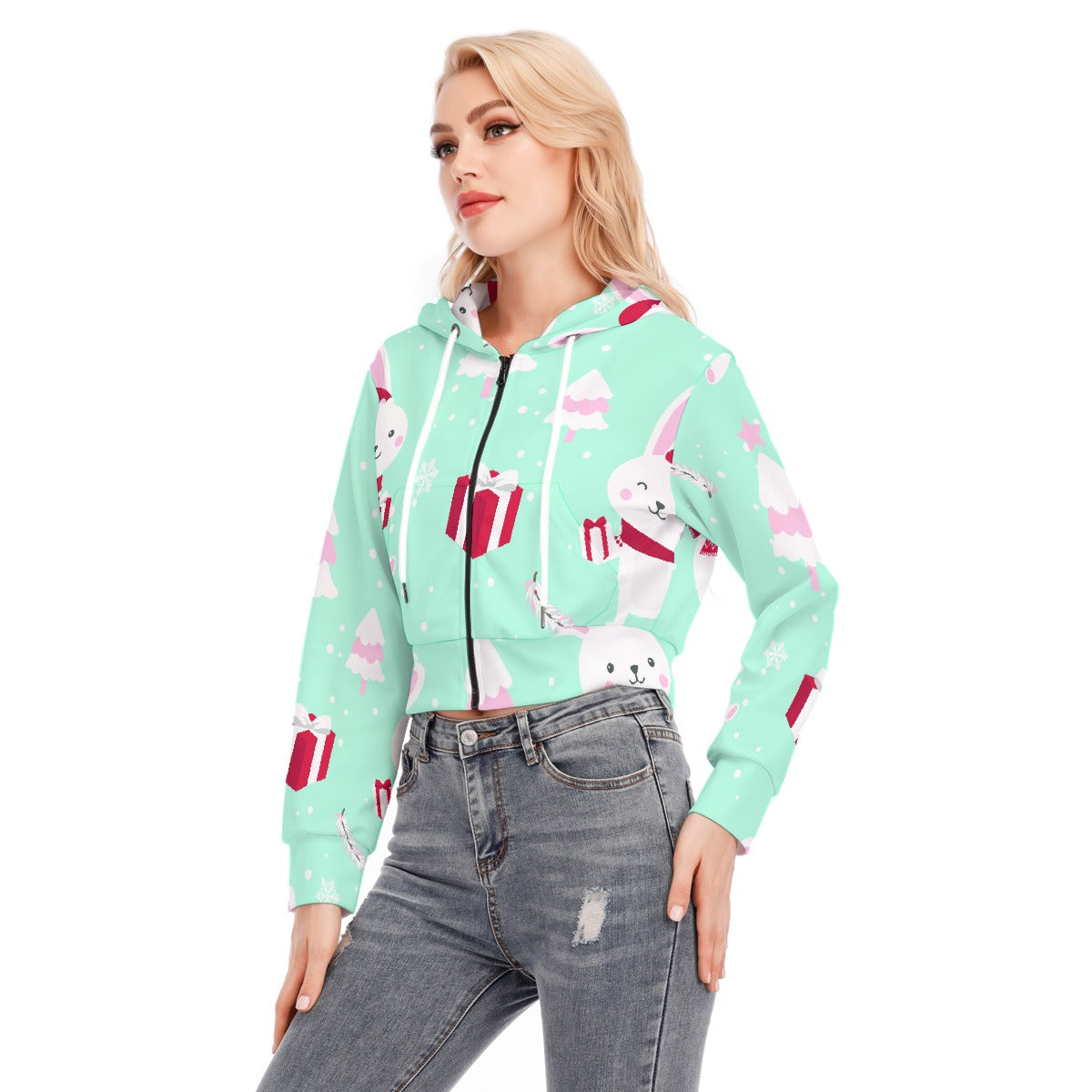 All-Over Print Women's Crop Top Hoodie With Zipper Closure