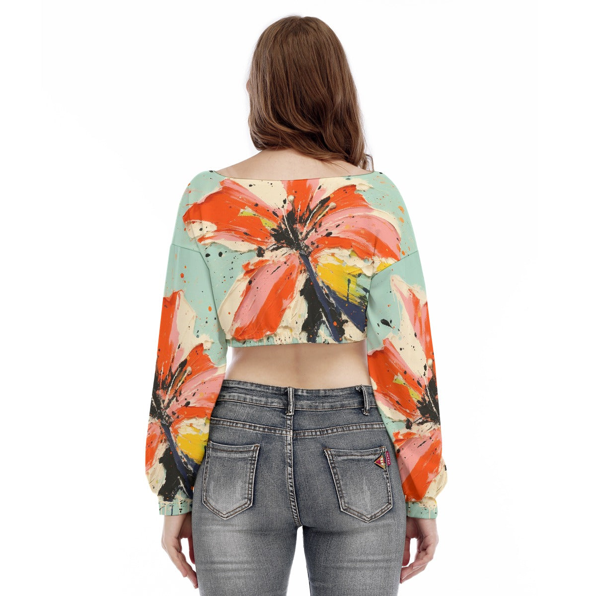 All-Over Print Women's V-neck Long Sleeve Cropped Sweatshirt