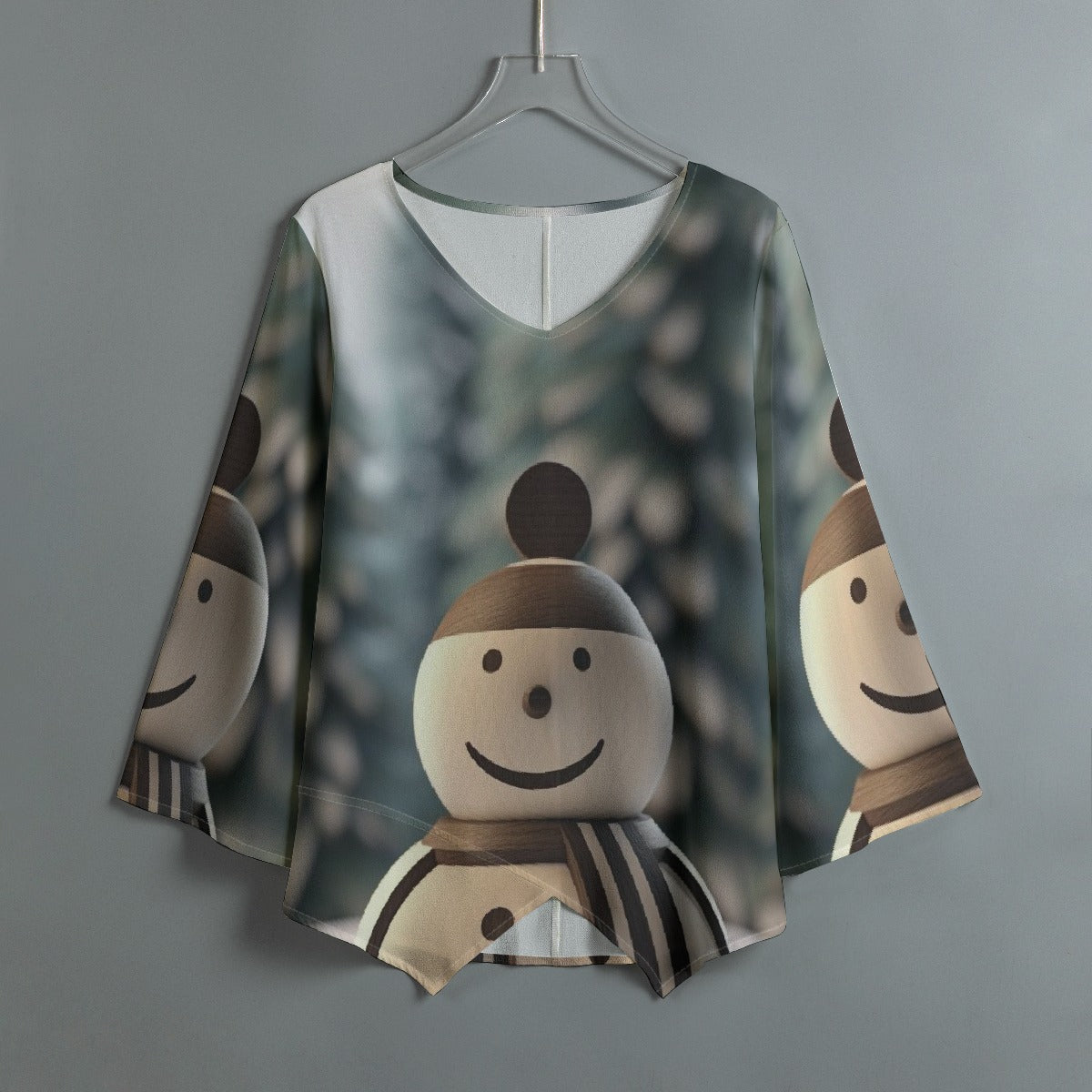 All-Over Print Women's V-neck T-shirt With Irregular Hem