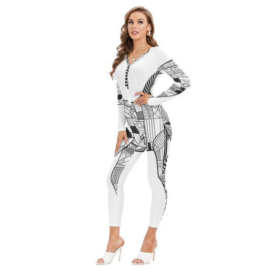 All-Over Print Women's Plunging Neck Jumpsuit