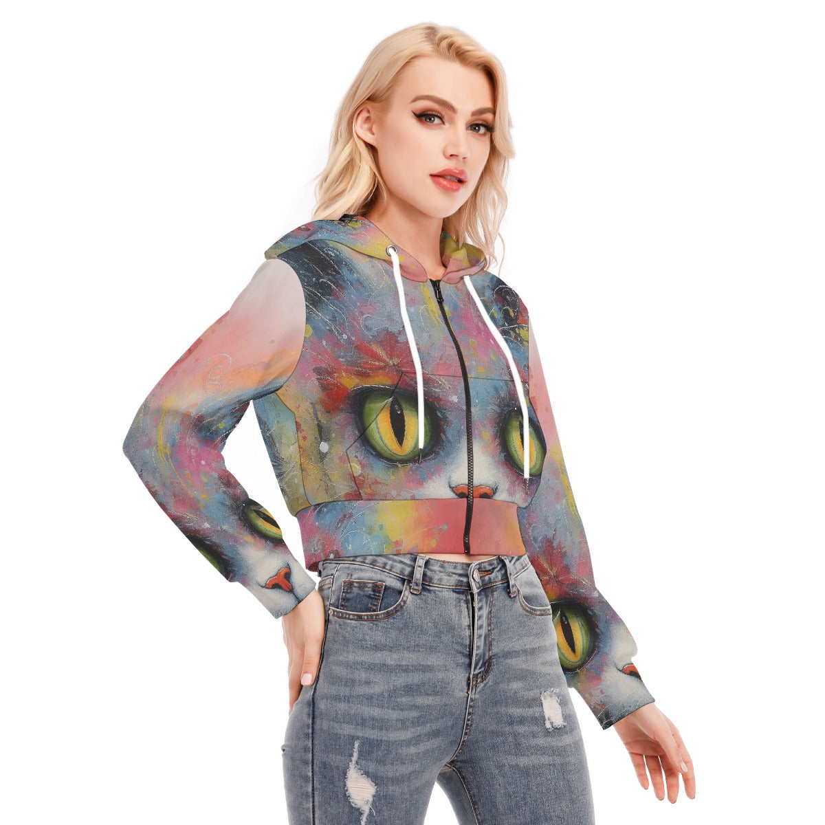 All-Over Print Women's Crop Top Hoodie With Zipper Closure