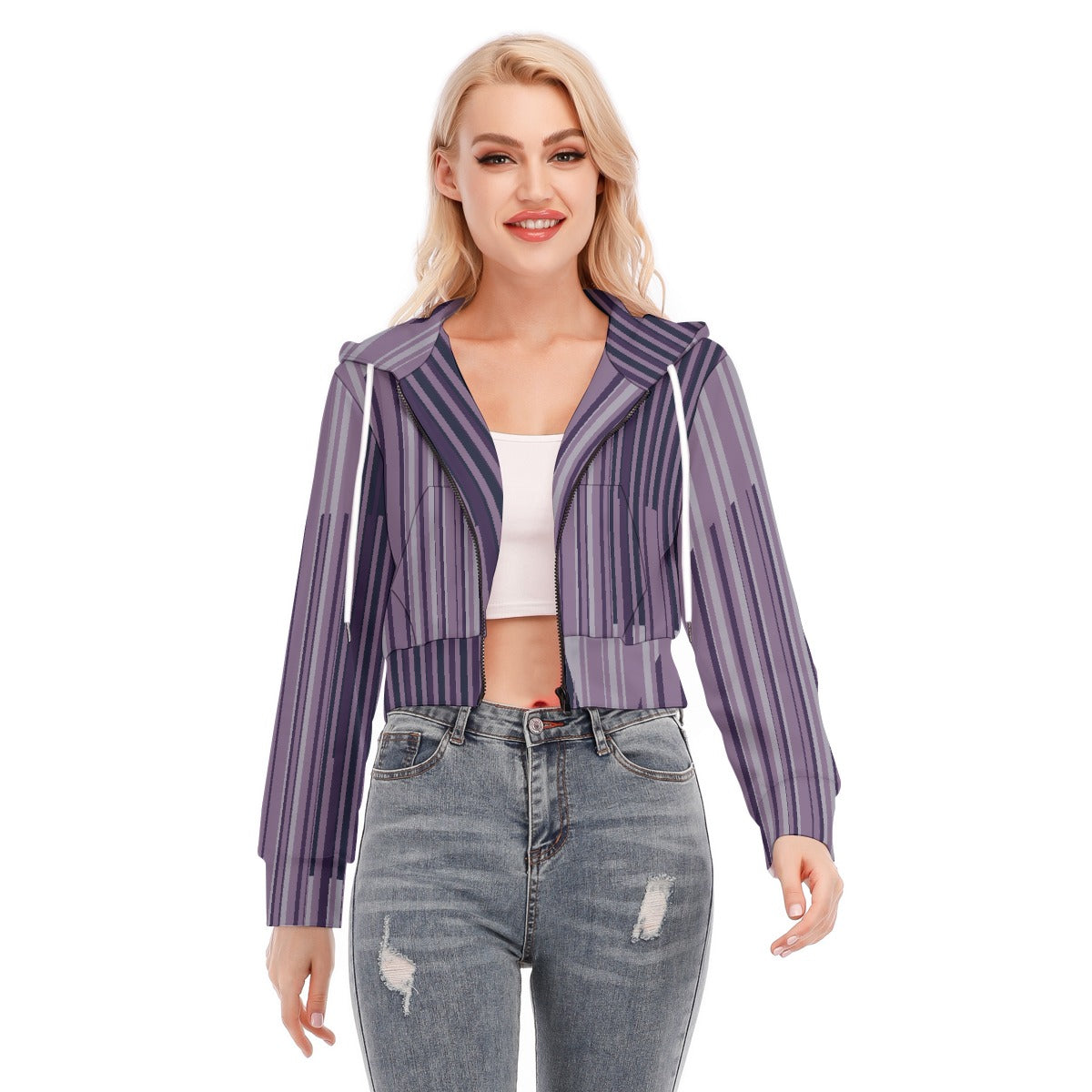 All-Over Print Women's Crop Top Hoodie With Zipper Closure