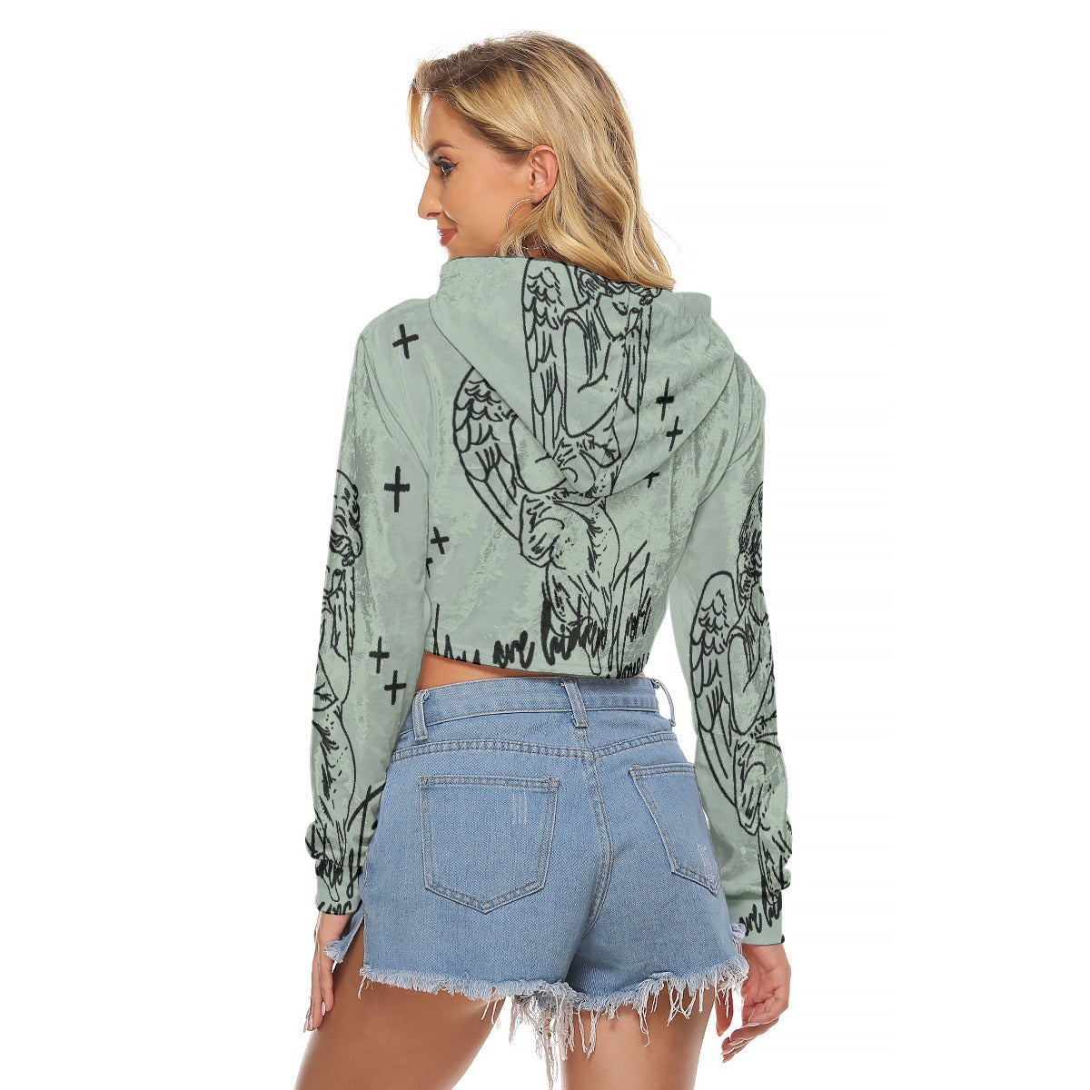 All-Over Print Women's Crop Top Hoodie|Velvet