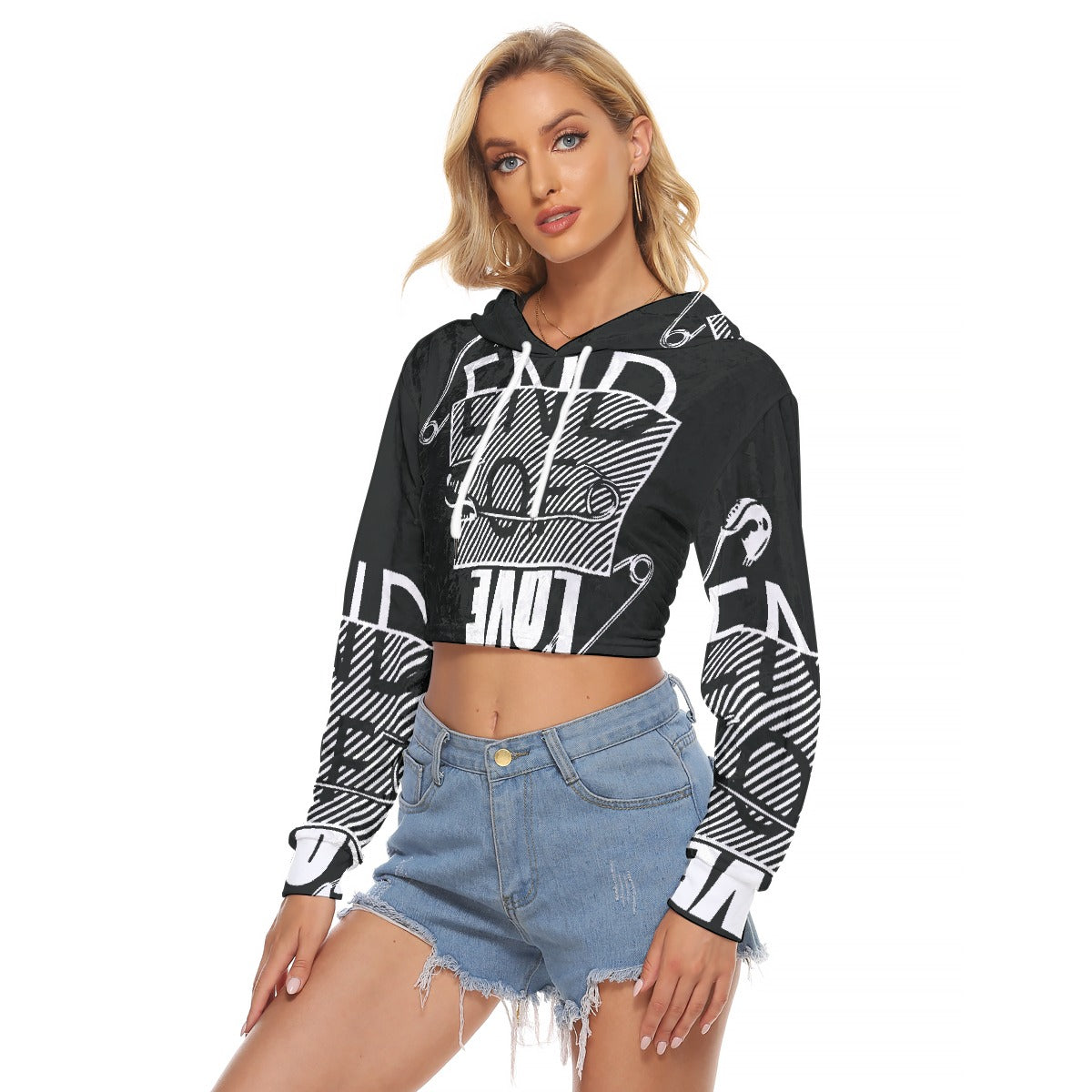 All-Over Print Women's Crop Top Hoodie|Velvet