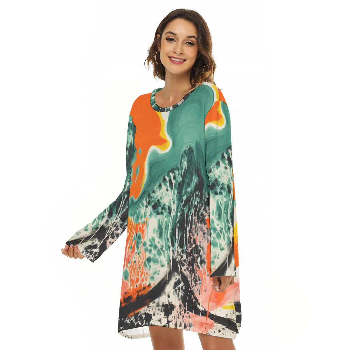 All-Over Print  Women's Loose Crew Neck Dress