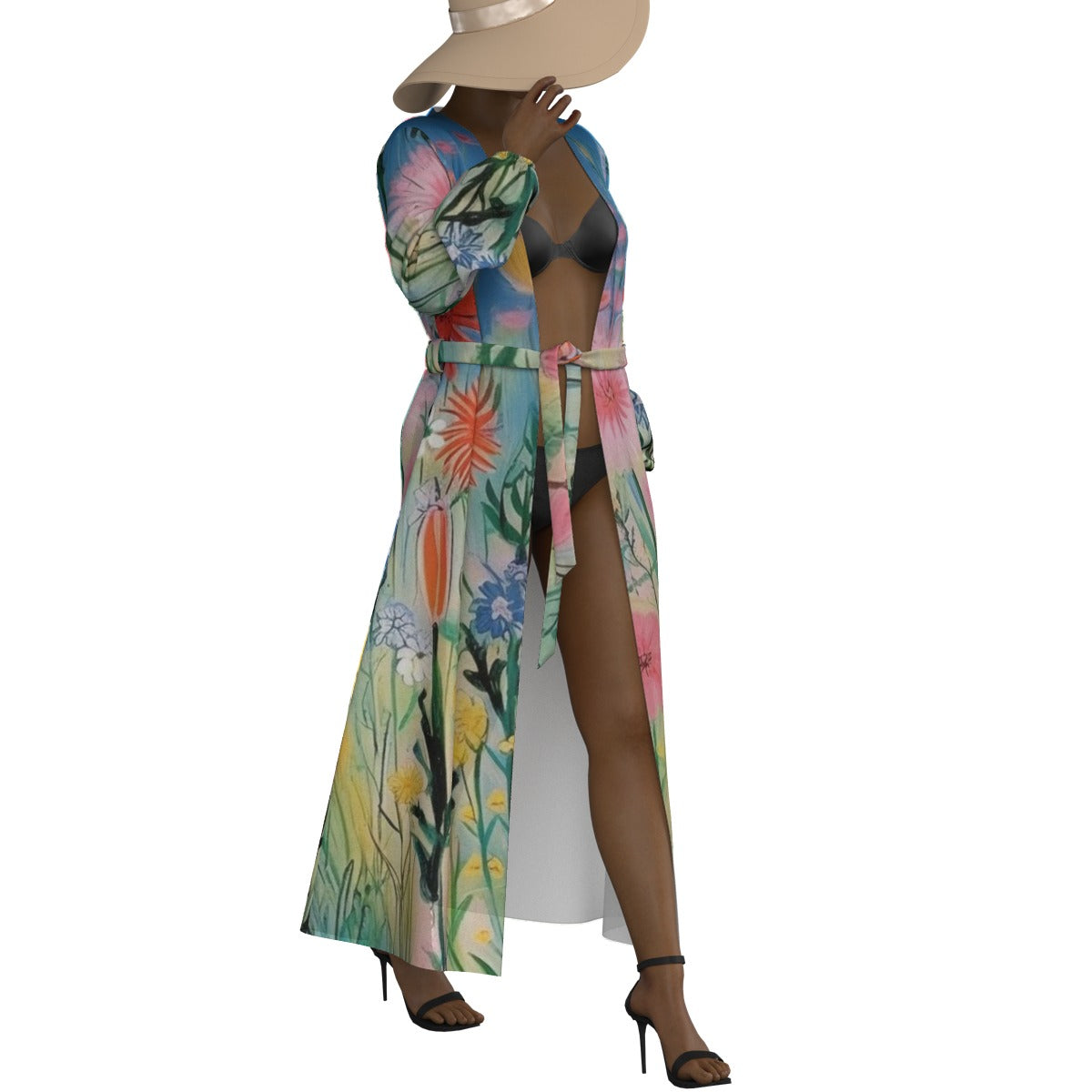 All-Over Print Women's Lace-up Chiffon Robe