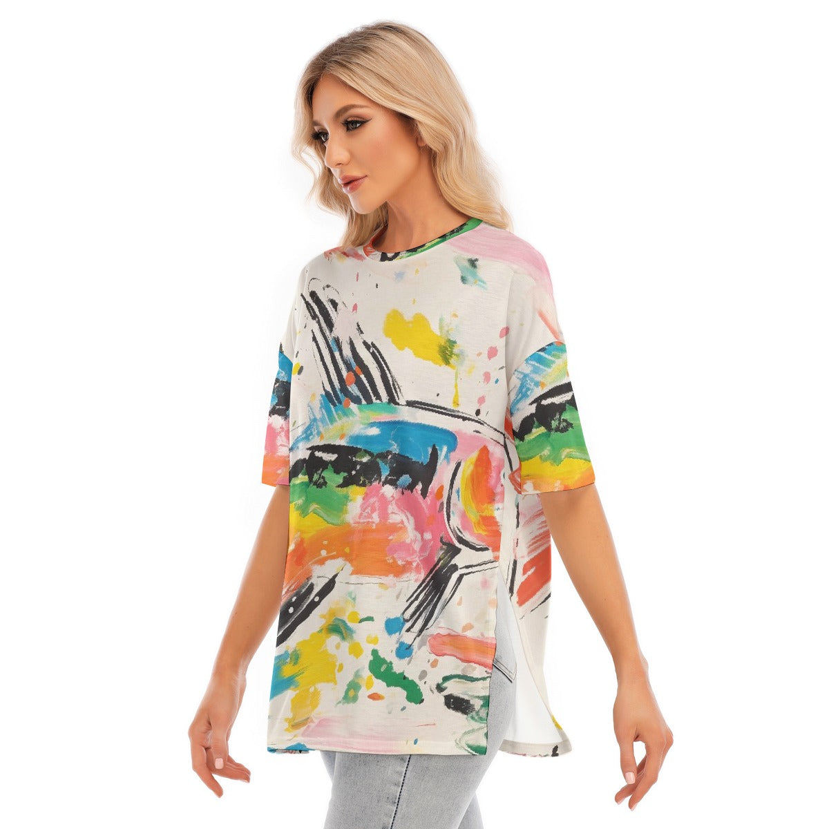 All-Over Print Women's Short Sleeves T-shirt With Hem Split