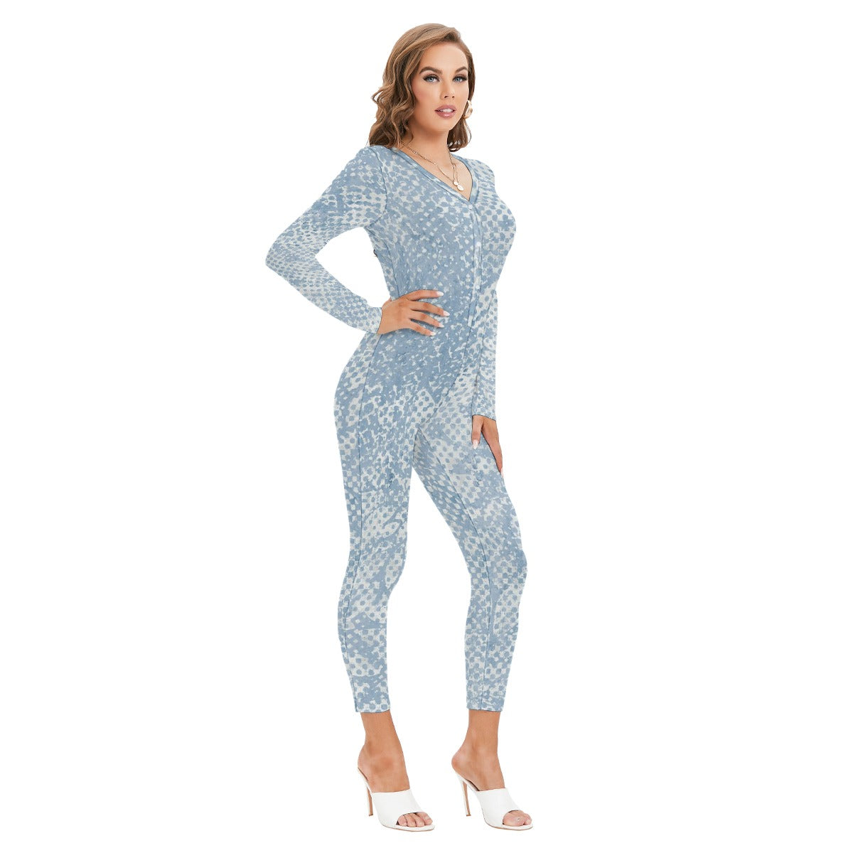 All-Over Print Women's Plunging Neck Jumpsuit
