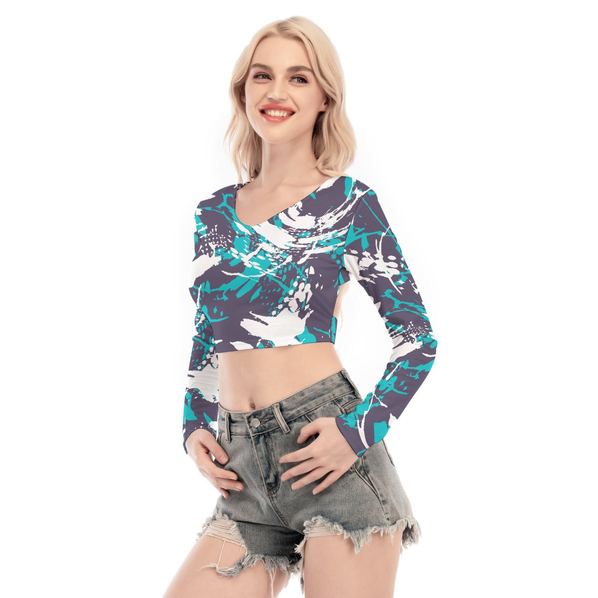 All-Over Print Women's Back Hollow T-shirt With Strap