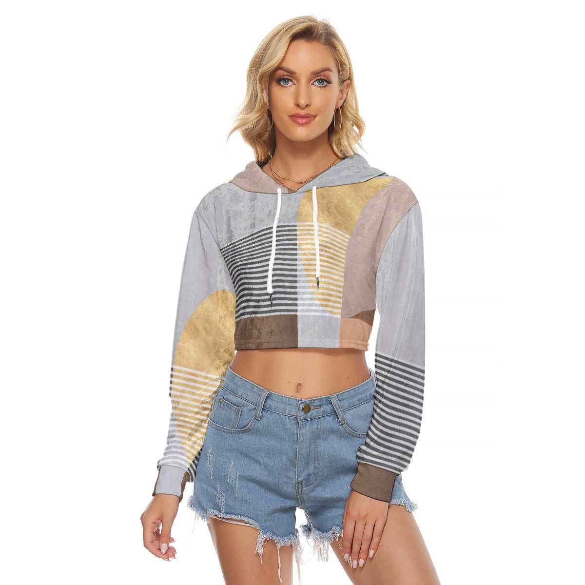 All-Over Print Women's Crop Top Hoodie|Velvet