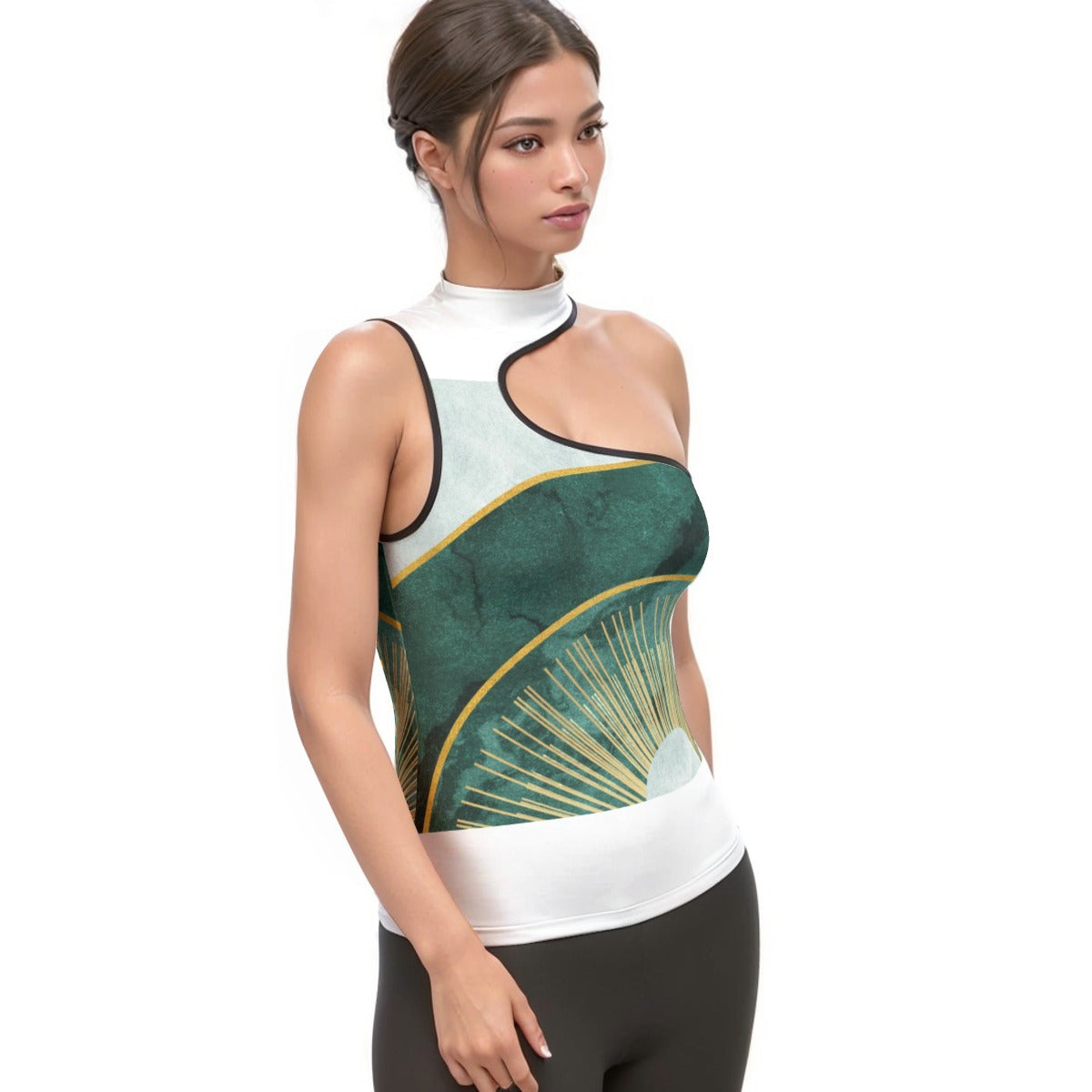 All-Over Print Women's Halter Sleeveless Asymmetrical Tank Top
