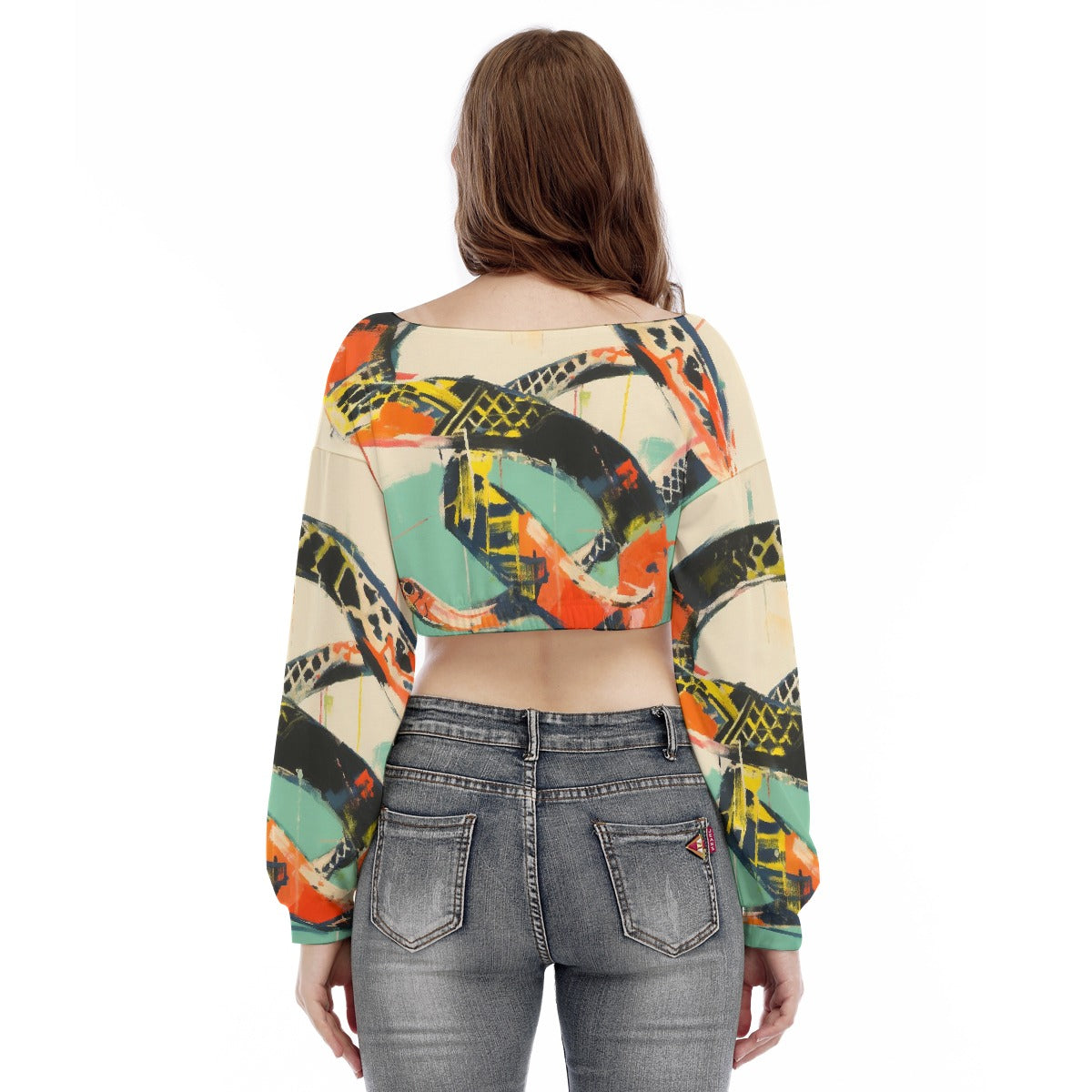 All-Over Print Women's V-neck Long Sleeve Cropped Sweatshirt