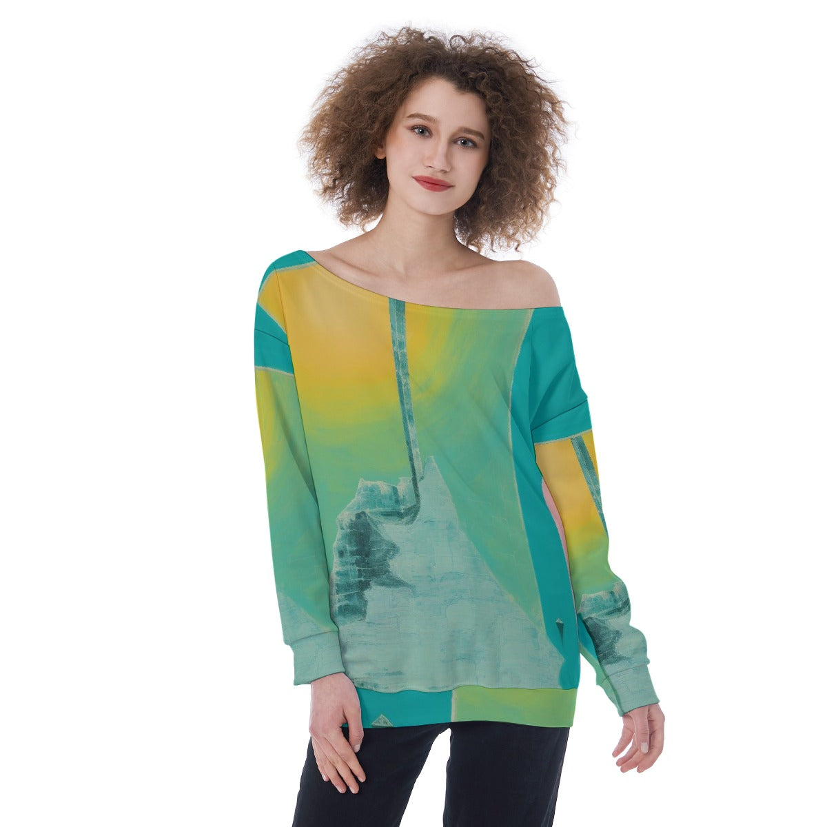 All-Over Print Oversized Women's Off-Shoulder Sweatshirt