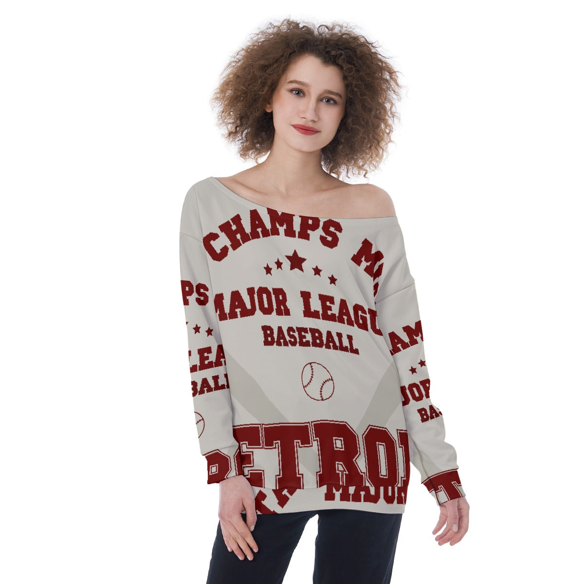 All-Over Print Oversized Women's Off-Shoulder Sweatshirt