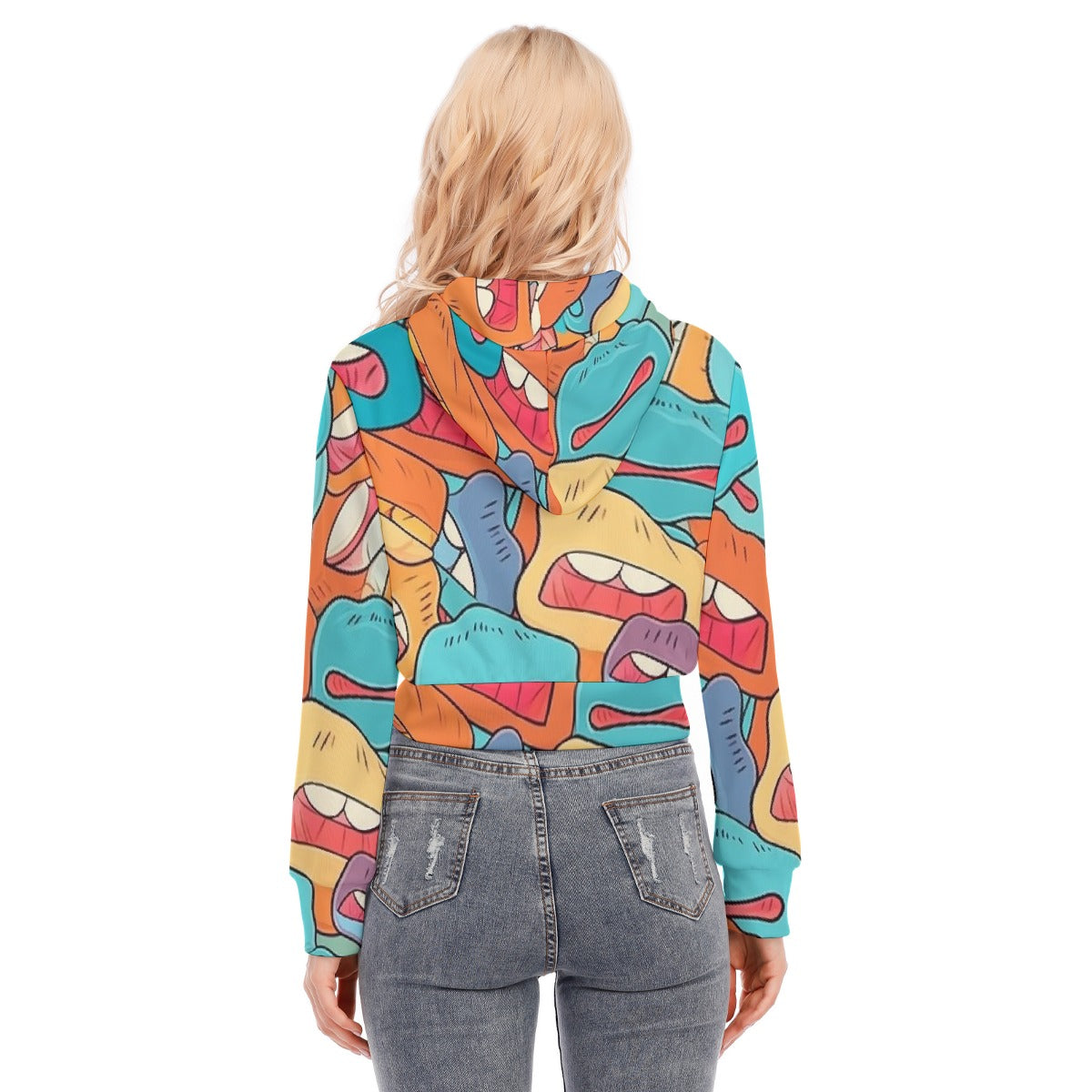 All-Over Print Women's Crop Top Hoodie With Zipper Closure