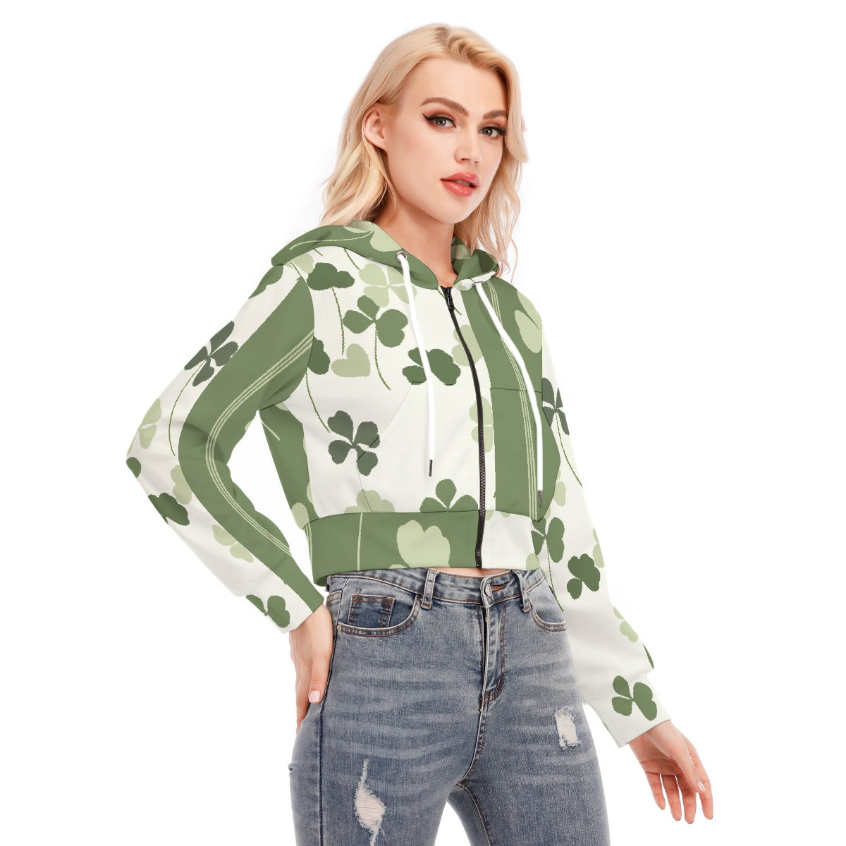 All-Over Print Women's Crop Top Hoodie With Zipper Closure