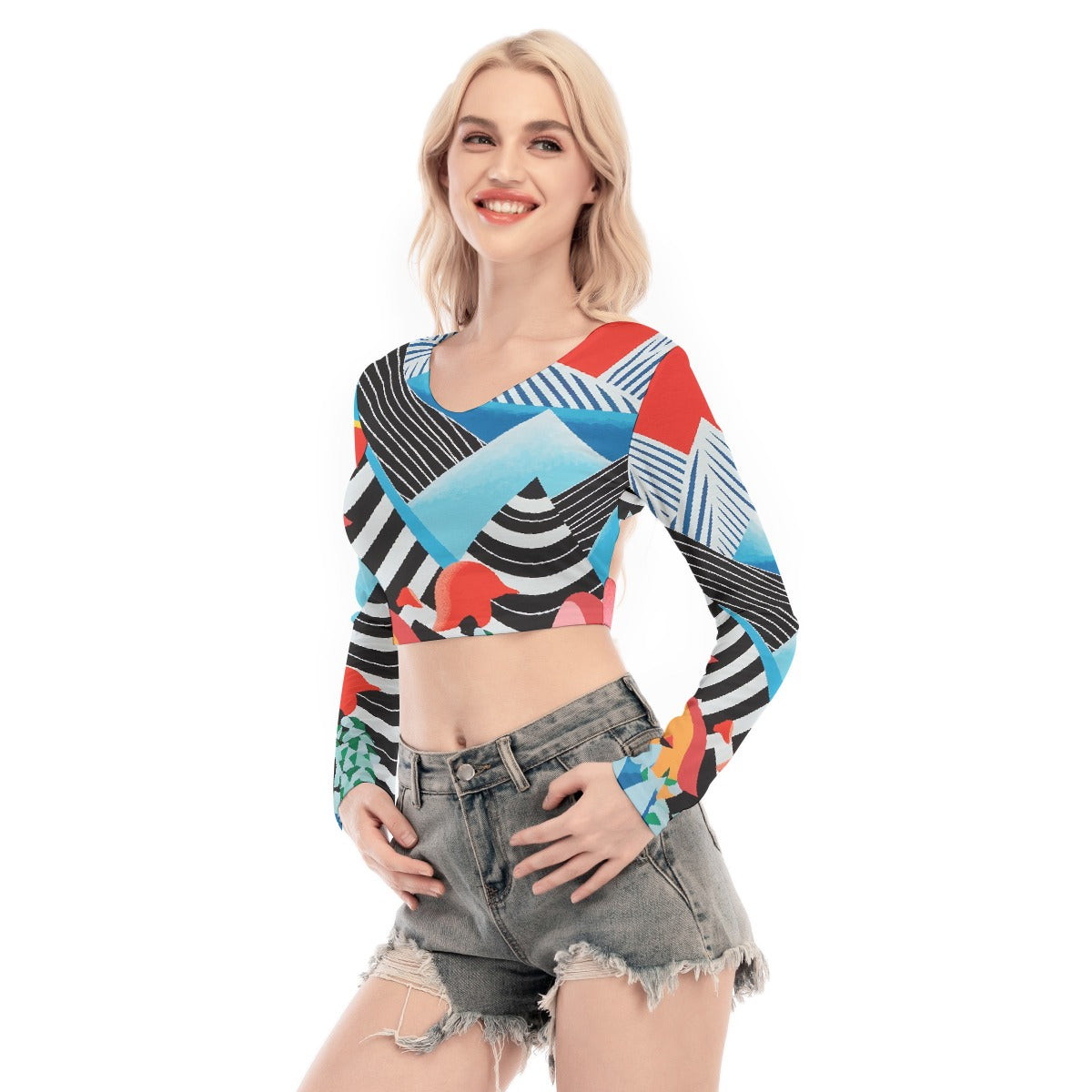 All-Over Print Women's Back Hollow T-shirt With Strap