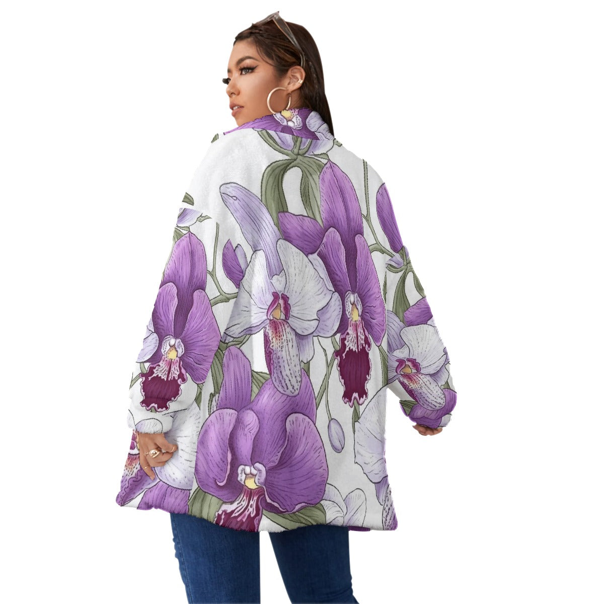 All-Over Print Unisex Borg Fleece Stand-up Collar Coat With Zipper Closure(Plus Size)