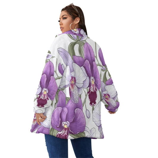 All-Over Print Unisex Borg Fleece Stand-up Collar Coat With Zipper Closure(Plus Size)