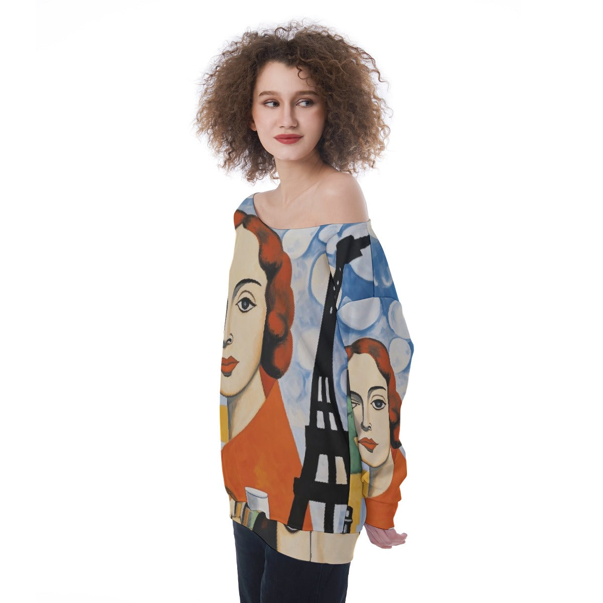 All-Over Print Oversized Women's Off-Shoulder Sweatshirt