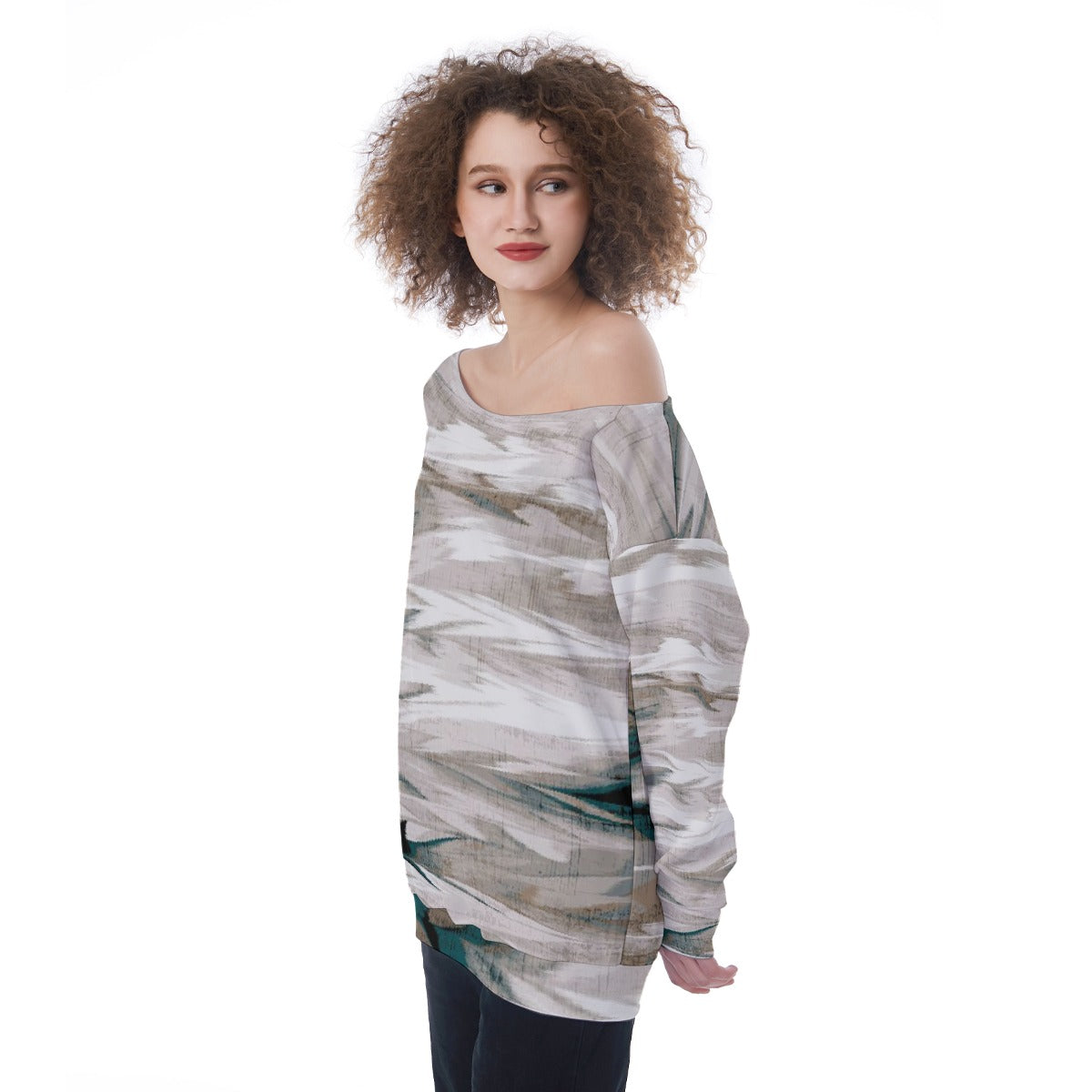 All-Over Print Oversized Women's Off-Shoulder Sweatshirt